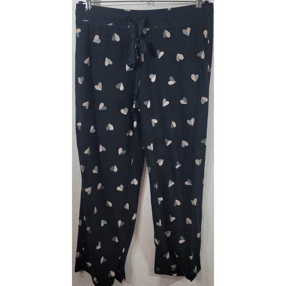 Secret Treasures Black Heart Print Sleep Pants Large Lightweight Soft Stretchy - Picture 1 of 5
